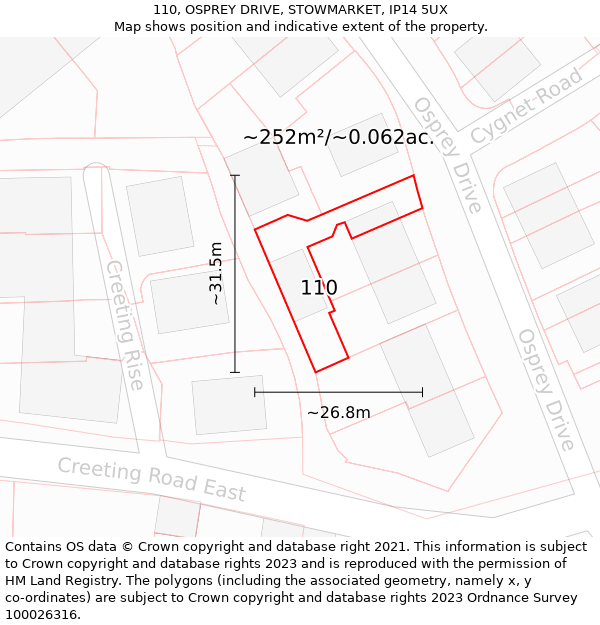 110, OSPREY DRIVE, STOWMARKET, IP14 5UX: Plot and title map