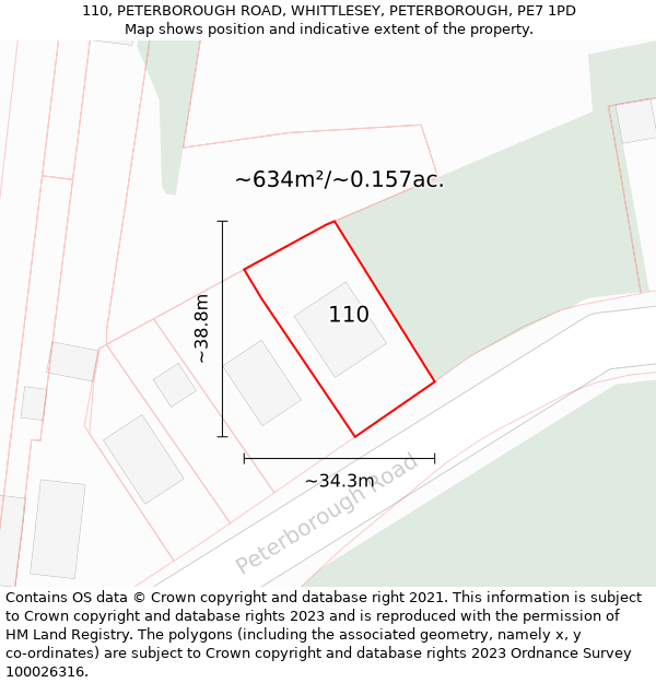 110, PETERBOROUGH ROAD, WHITTLESEY, PETERBOROUGH, PE7 1PD: Plot and title map