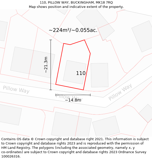 110, PILLOW WAY, BUCKINGHAM, MK18 7RQ: Plot and title map