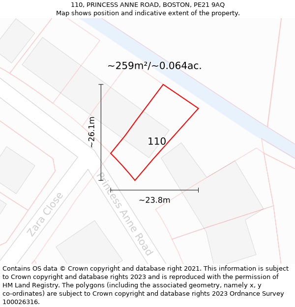 110, PRINCESS ANNE ROAD, BOSTON, PE21 9AQ: Plot and title map