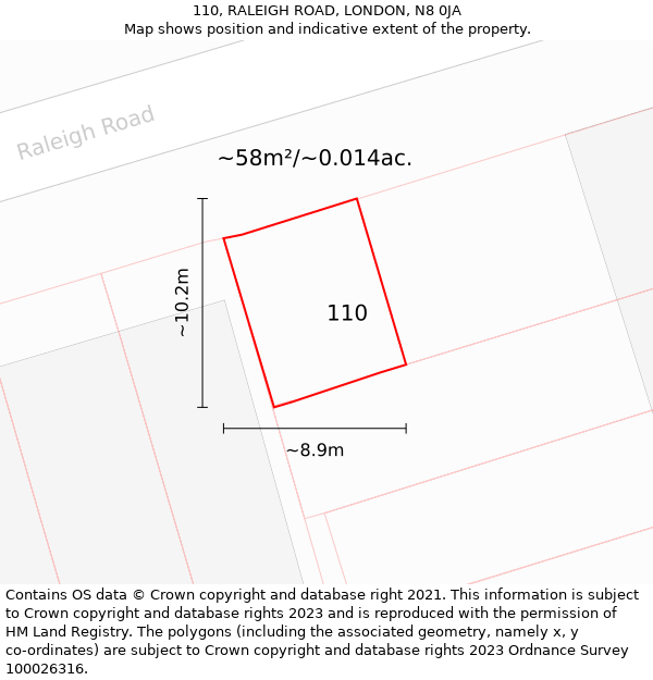 110, RALEIGH ROAD, LONDON, N8 0JA: Plot and title map