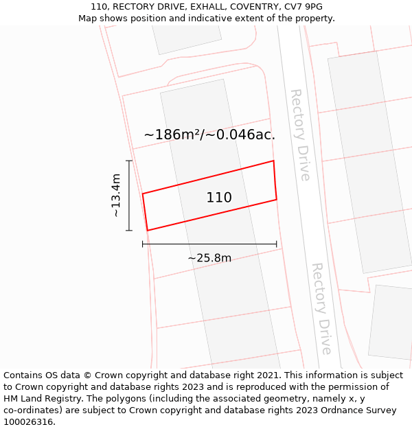 110, RECTORY DRIVE, EXHALL, COVENTRY, CV7 9PG: Plot and title map