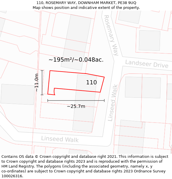 110, ROSEMARY WAY, DOWNHAM MARKET, PE38 9UQ: Plot and title map