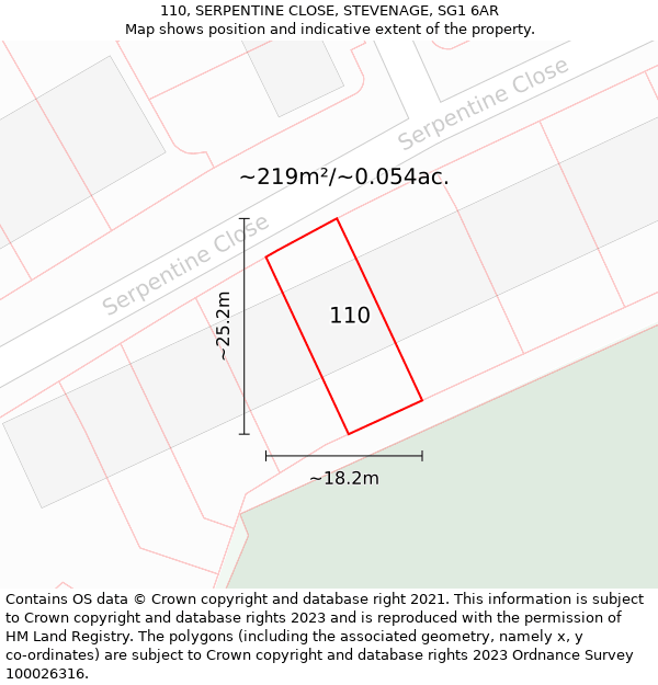 110, SERPENTINE CLOSE, STEVENAGE, SG1 6AR: Plot and title map