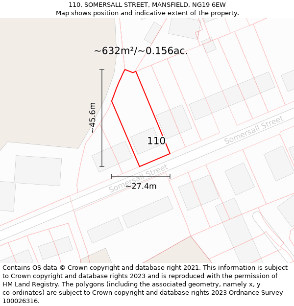 110, SOMERSALL STREET, MANSFIELD, NG19 6EW: Plot and title map