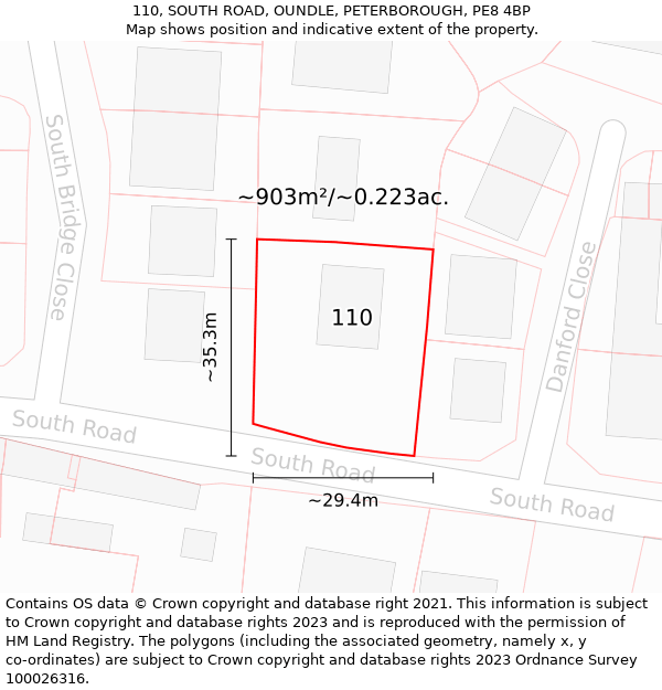 110, SOUTH ROAD, OUNDLE, PETERBOROUGH, PE8 4BP: Plot and title map