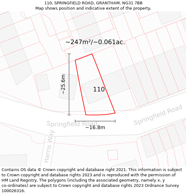 110, SPRINGFIELD ROAD, GRANTHAM, NG31 7BB: Plot and title map