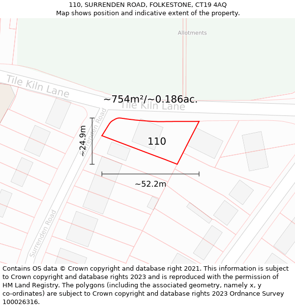 110, SURRENDEN ROAD, FOLKESTONE, CT19 4AQ: Plot and title map