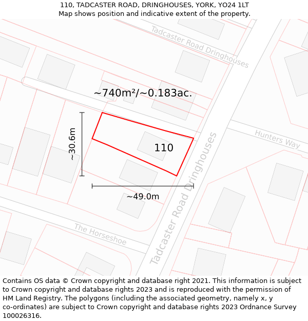 110, TADCASTER ROAD, DRINGHOUSES, YORK, YO24 1LT: Plot and title map