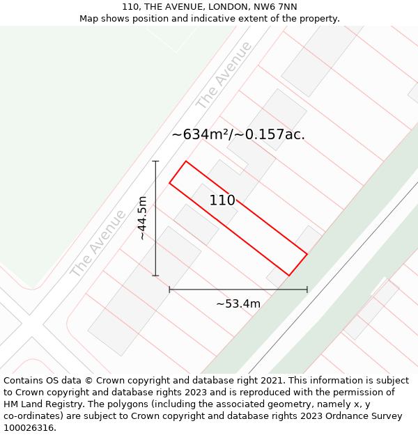 110, THE AVENUE, LONDON, NW6 7NN: Plot and title map