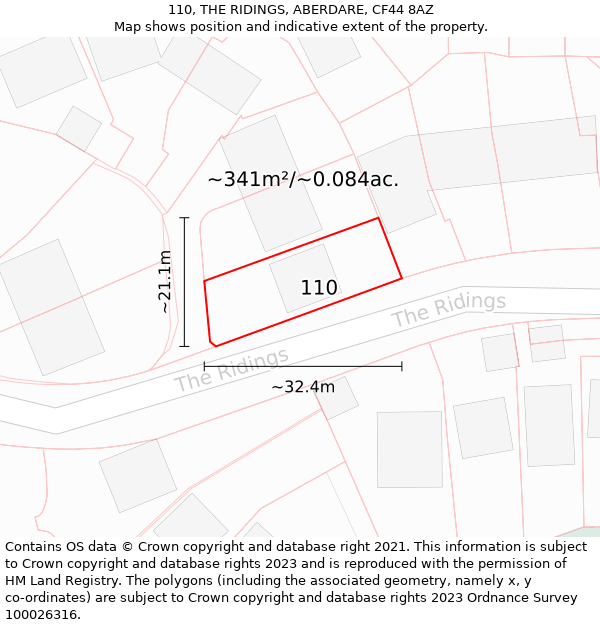 110, THE RIDINGS, ABERDARE, CF44 8AZ: Plot and title map