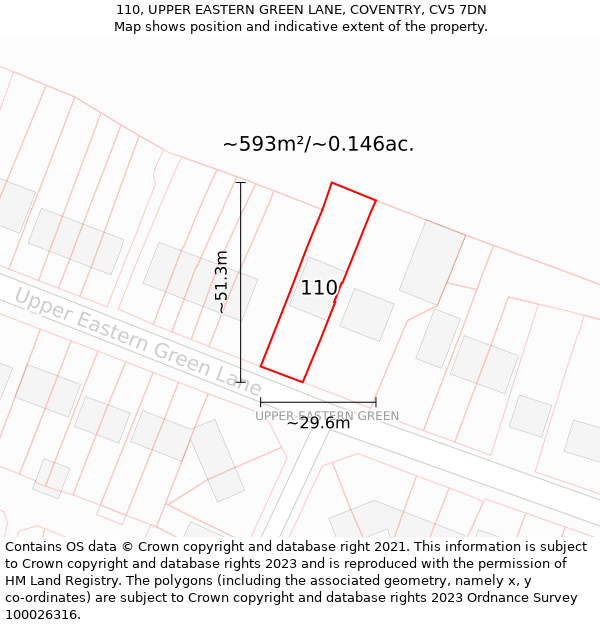 110, UPPER EASTERN GREEN LANE, COVENTRY, CV5 7DN: Plot and title map