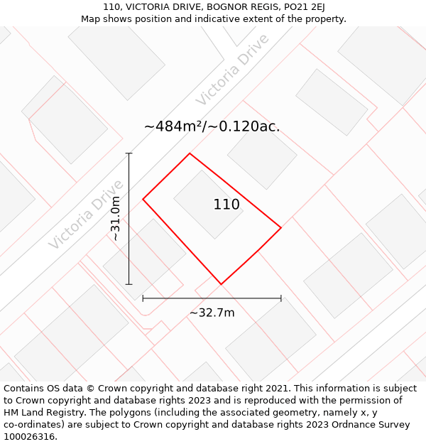 110, VICTORIA DRIVE, BOGNOR REGIS, PO21 2EJ: Plot and title map