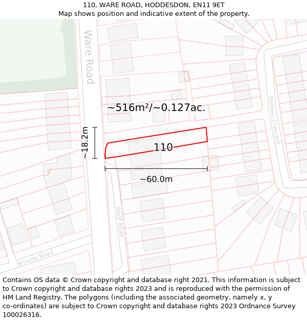 110, WARE ROAD, HODDESDON, EN11 9ET: Plot and title map