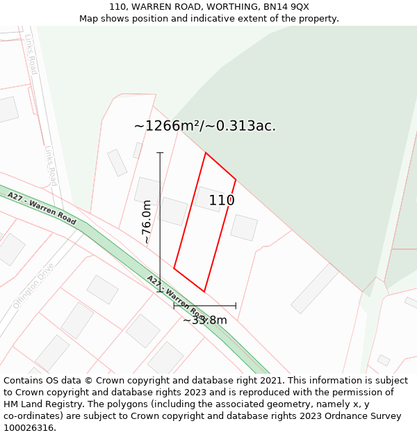 110, WARREN ROAD, WORTHING, BN14 9QX: Plot and title map