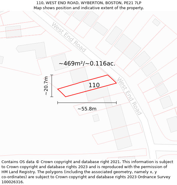 110, WEST END ROAD, WYBERTON, BOSTON, PE21 7LP: Plot and title map