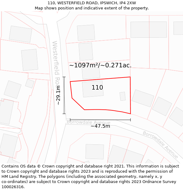 110, WESTERFIELD ROAD, IPSWICH, IP4 2XW: Plot and title map