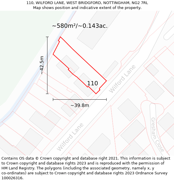 110, WILFORD LANE, WEST BRIDGFORD, NOTTINGHAM, NG2 7RL: Plot and title map