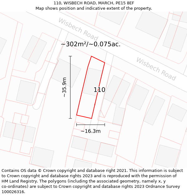 110, WISBECH ROAD, MARCH, PE15 8EF: Plot and title map