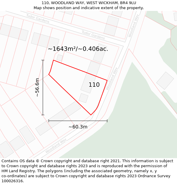 110, WOODLAND WAY, WEST WICKHAM, BR4 9LU: Plot and title map