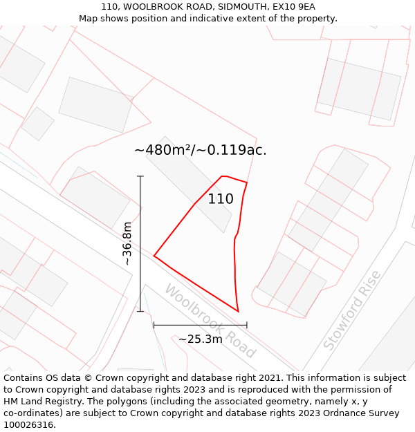 110, WOOLBROOK ROAD, SIDMOUTH, EX10 9EA: Plot and title map