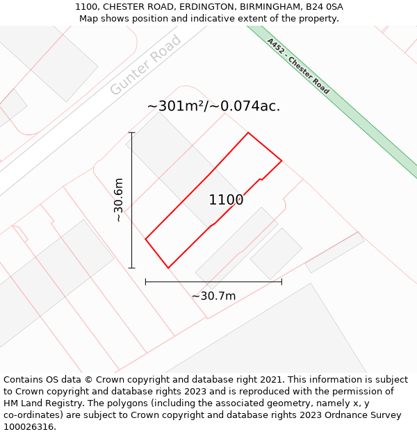 1100, CHESTER ROAD, ERDINGTON, BIRMINGHAM, B24 0SA: Plot and title map