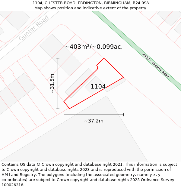 1104, CHESTER ROAD, ERDINGTON, BIRMINGHAM, B24 0SA: Plot and title map