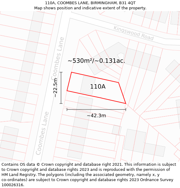 110A, COOMBES LANE, BIRMINGHAM, B31 4QT: Plot and title map