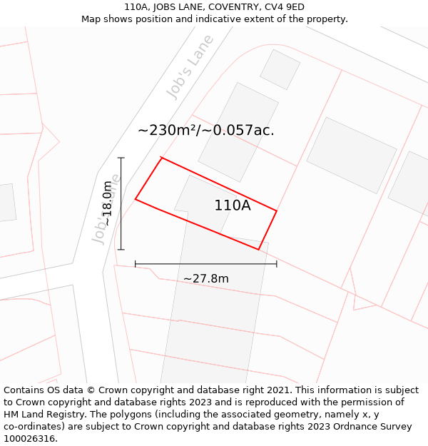 110A, JOBS LANE, COVENTRY, CV4 9ED: Plot and title map