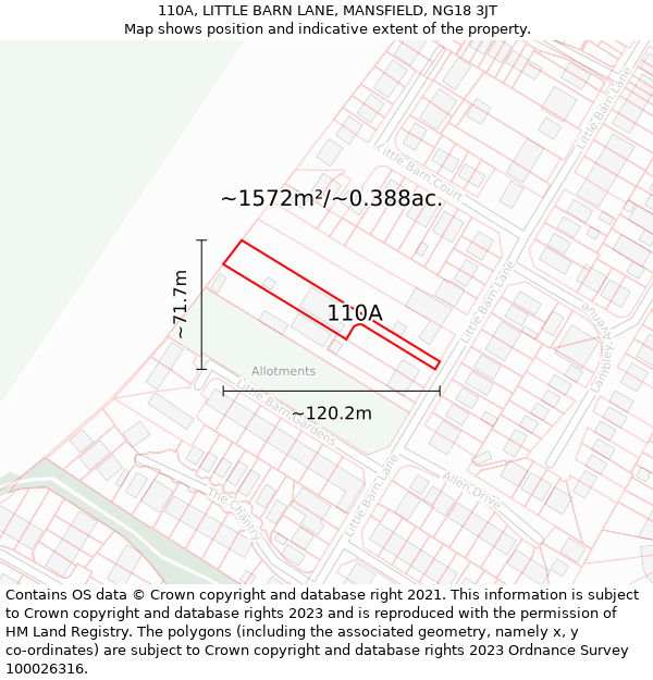 110A, LITTLE BARN LANE, MANSFIELD, NG18 3JT: Plot and title map