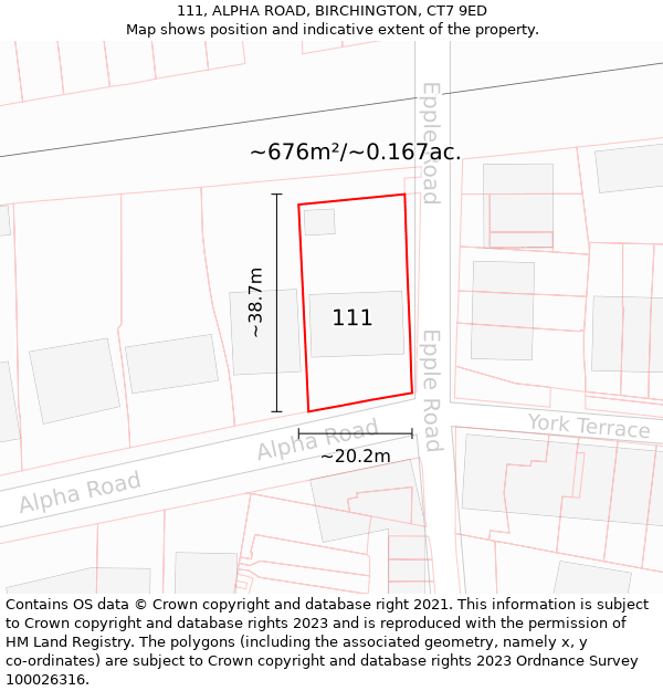 111, ALPHA ROAD, BIRCHINGTON, CT7 9ED: Plot and title map