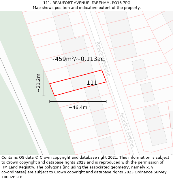 111, BEAUFORT AVENUE, FAREHAM, PO16 7PG: Plot and title map