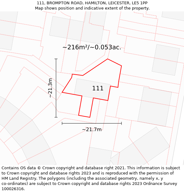 111, BROMPTON ROAD, HAMILTON, LEICESTER, LE5 1PP: Plot and title map