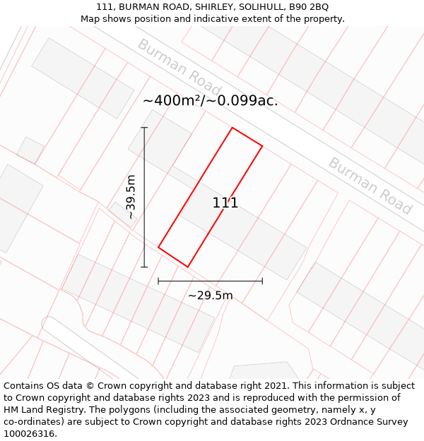 111, BURMAN ROAD, SHIRLEY, SOLIHULL, B90 2BQ: Plot and title map