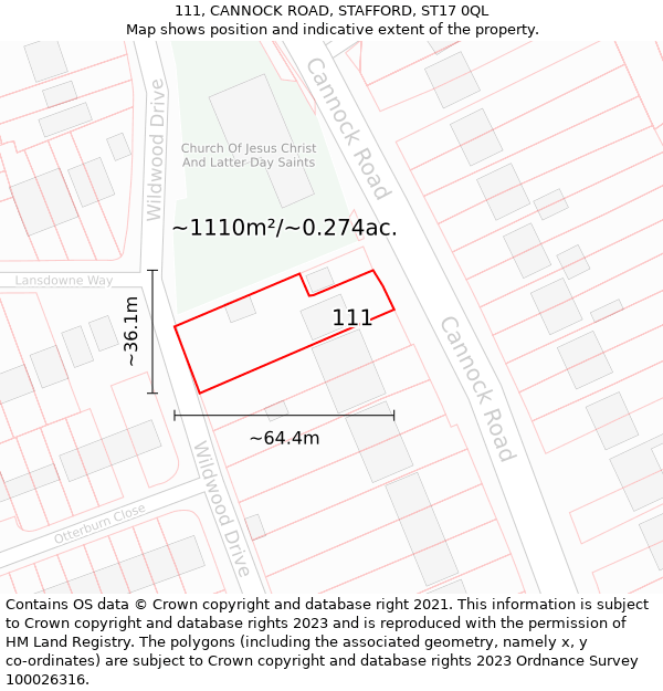 111, CANNOCK ROAD, STAFFORD, ST17 0QL: Plot and title map
