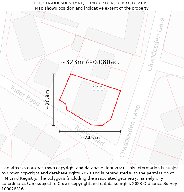 111, CHADDESDEN LANE, CHADDESDEN, DERBY, DE21 6LL: Plot and title map