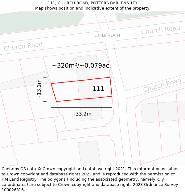 111, CHURCH ROAD, POTTERS BAR, EN6 1EY: Plot and title map