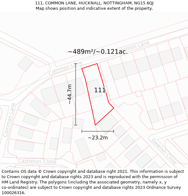 111, COMMON LANE, HUCKNALL, NOTTINGHAM, NG15 6QJ: Plot and title map