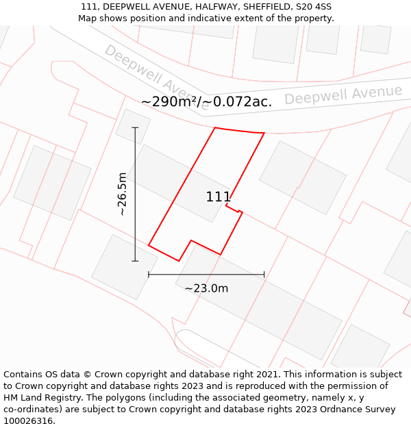 111, DEEPWELL AVENUE, HALFWAY, SHEFFIELD, S20 4SS: Plot and title map