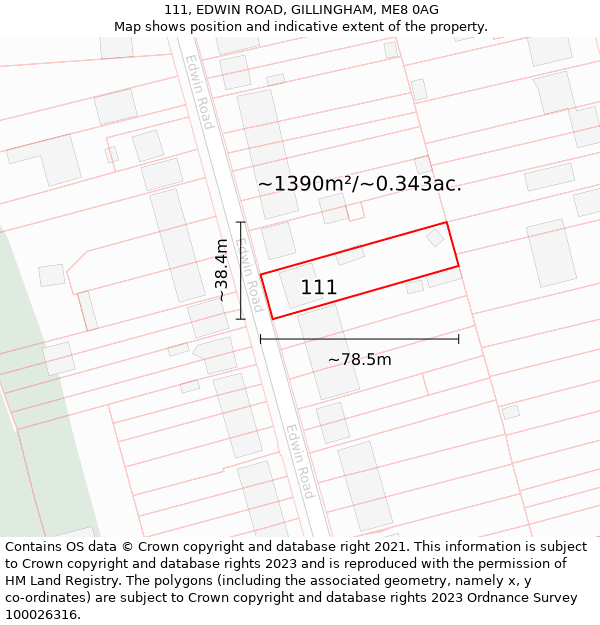 111, EDWIN ROAD, GILLINGHAM, ME8 0AG: Plot and title map