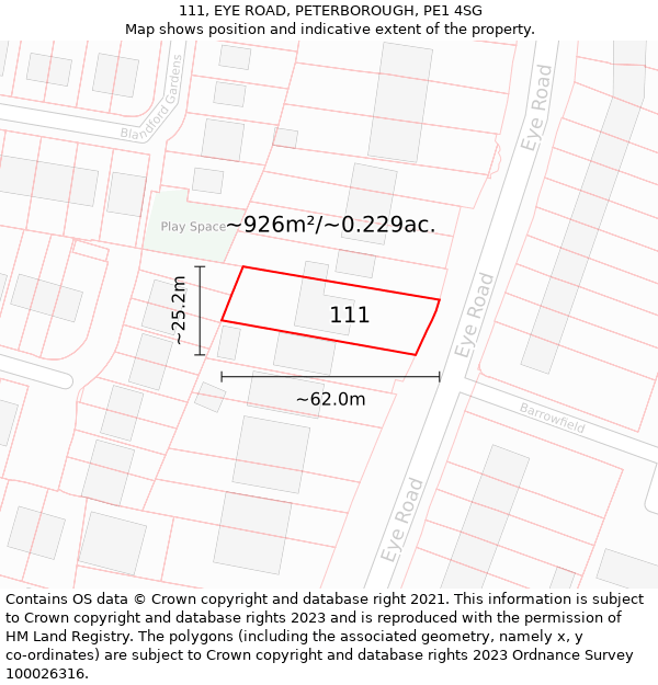 111, EYE ROAD, PETERBOROUGH, PE1 4SG: Plot and title map