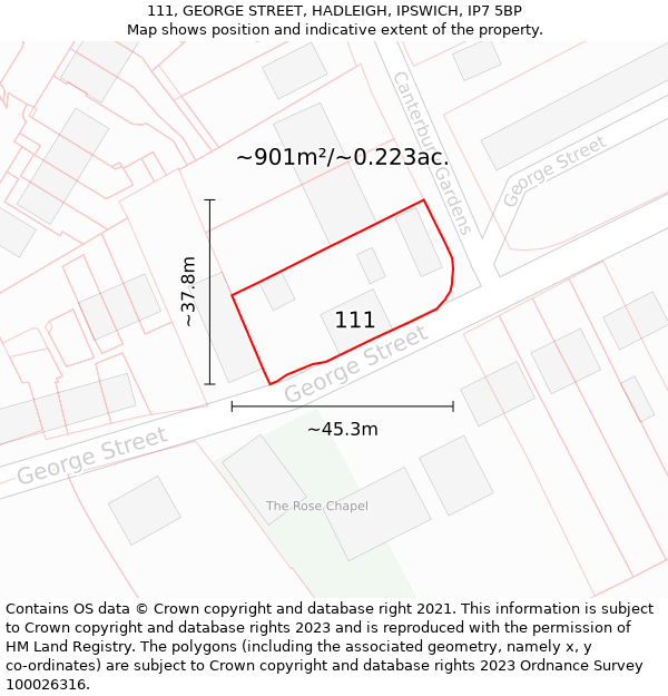 111, GEORGE STREET, HADLEIGH, IPSWICH, IP7 5BP: Plot and title map