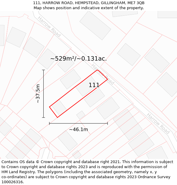 111, HARROW ROAD, HEMPSTEAD, GILLINGHAM, ME7 3QB: Plot and title map