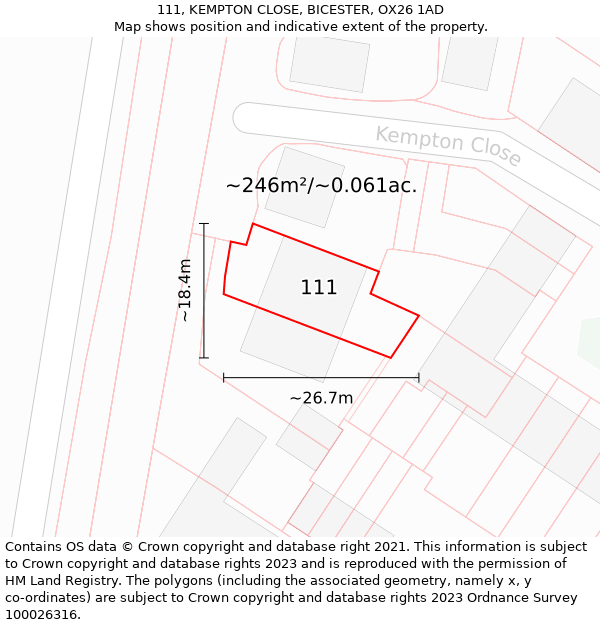 111, KEMPTON CLOSE, BICESTER, OX26 1AD: Plot and title map