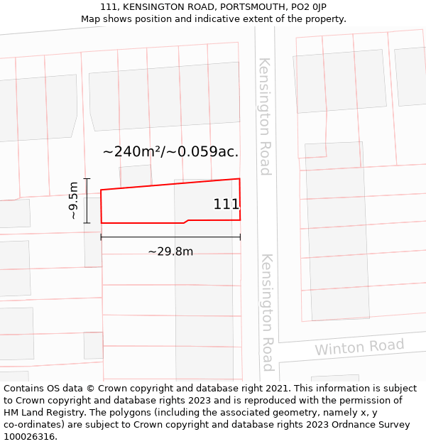 111, KENSINGTON ROAD, PORTSMOUTH, PO2 0JP: Plot and title map