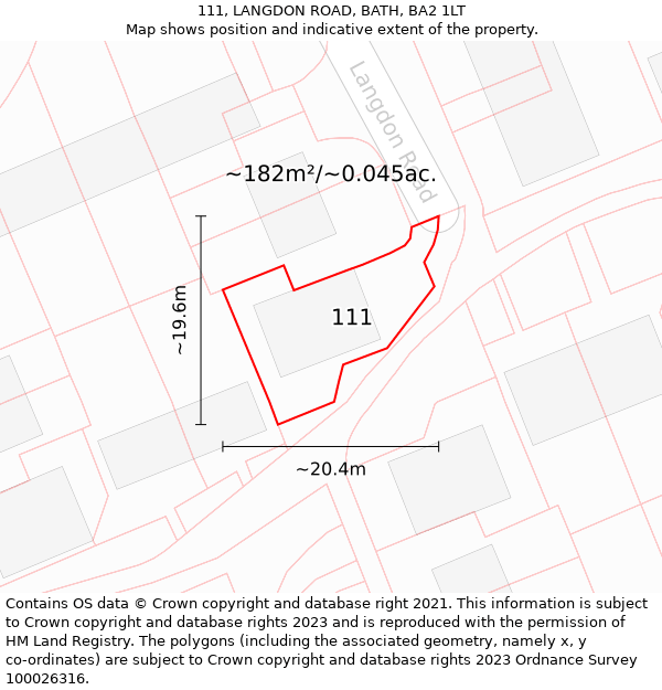 111, LANGDON ROAD, BATH, BA2 1LT: Plot and title map