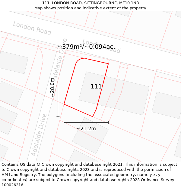 111, LONDON ROAD, SITTINGBOURNE, ME10 1NR: Plot and title map