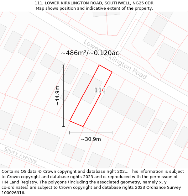 111, LOWER KIRKLINGTON ROAD, SOUTHWELL, NG25 0DR: Plot and title map