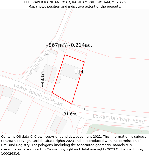 111, LOWER RAINHAM ROAD, RAINHAM, GILLINGHAM, ME7 2XS: Plot and title map