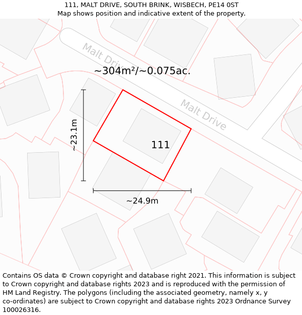 111, MALT DRIVE, SOUTH BRINK, WISBECH, PE14 0ST: Plot and title map